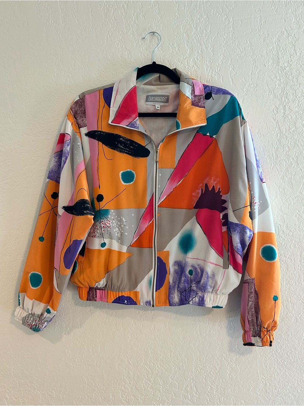 Vintage Hanasport Abstract Print Windbreaker Jacket M 80s/90s Artsy Made in USA